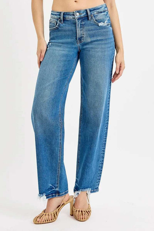 RISEN Full Size Mid Rise Baggy Jeans Plus Size - Trendsi - Flyclothing LLC