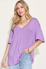 Basic Bae Full Size Bamboo V-Neck Drop Shoulder T-Shirt - Trendsi - Flyclothing LLC