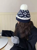 Snowflake Knitted Beanie Hat with Pom Pom - Trendsi - Flyclothing LLC