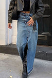 Slit Front Raw Hem Denim Maxi Skirt - Trendsi