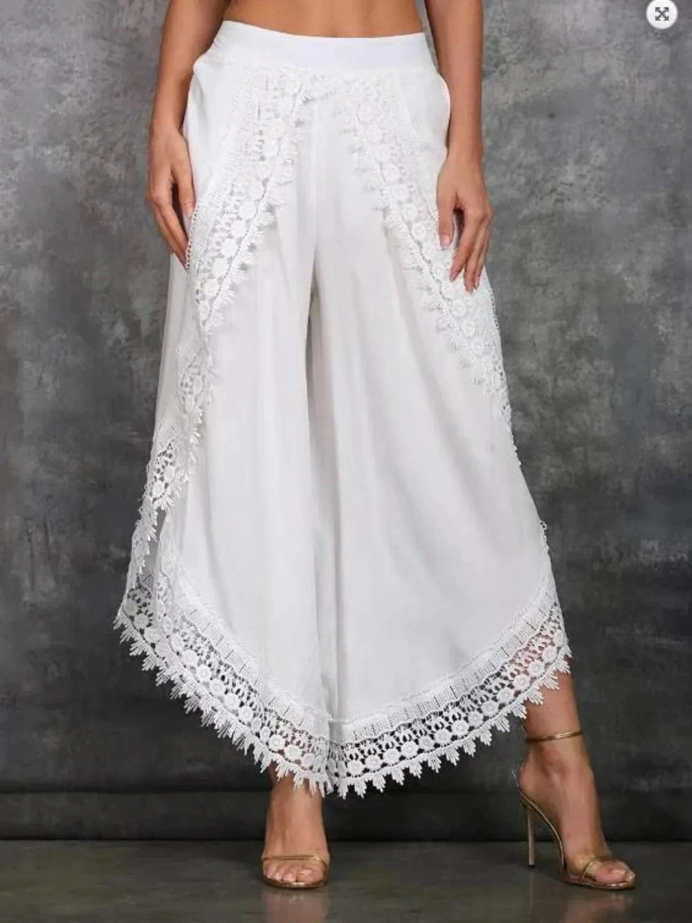 Full Size Lace Detail Wide Leg Pants Plus Size - Trendsi