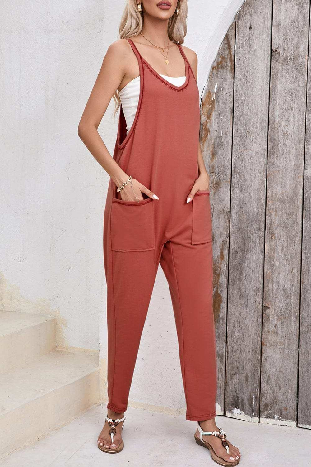 Scoop Neck Spaghetti Strap Jumpsuit - Trendsi - Flyclothing LLC