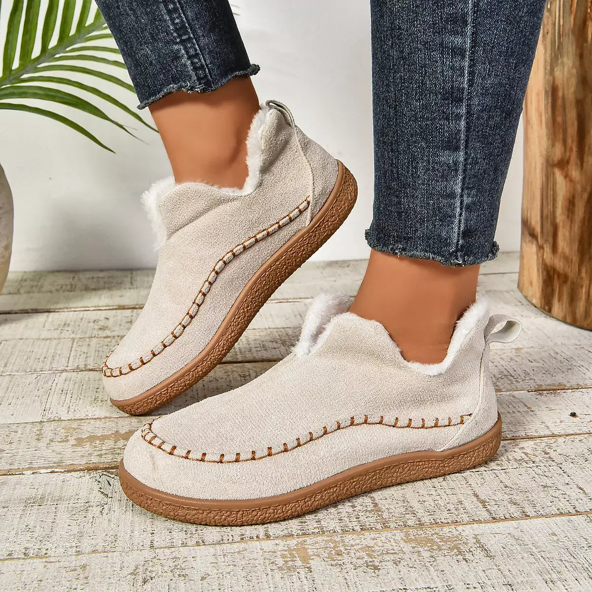 Round Toe Sherpa-Lined Slip-Ons - Trendsi - Flyclothing LLC