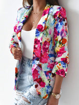 Vibrant Floral Print Open Front Blazer - Trendsi - Flyclothing LLC
