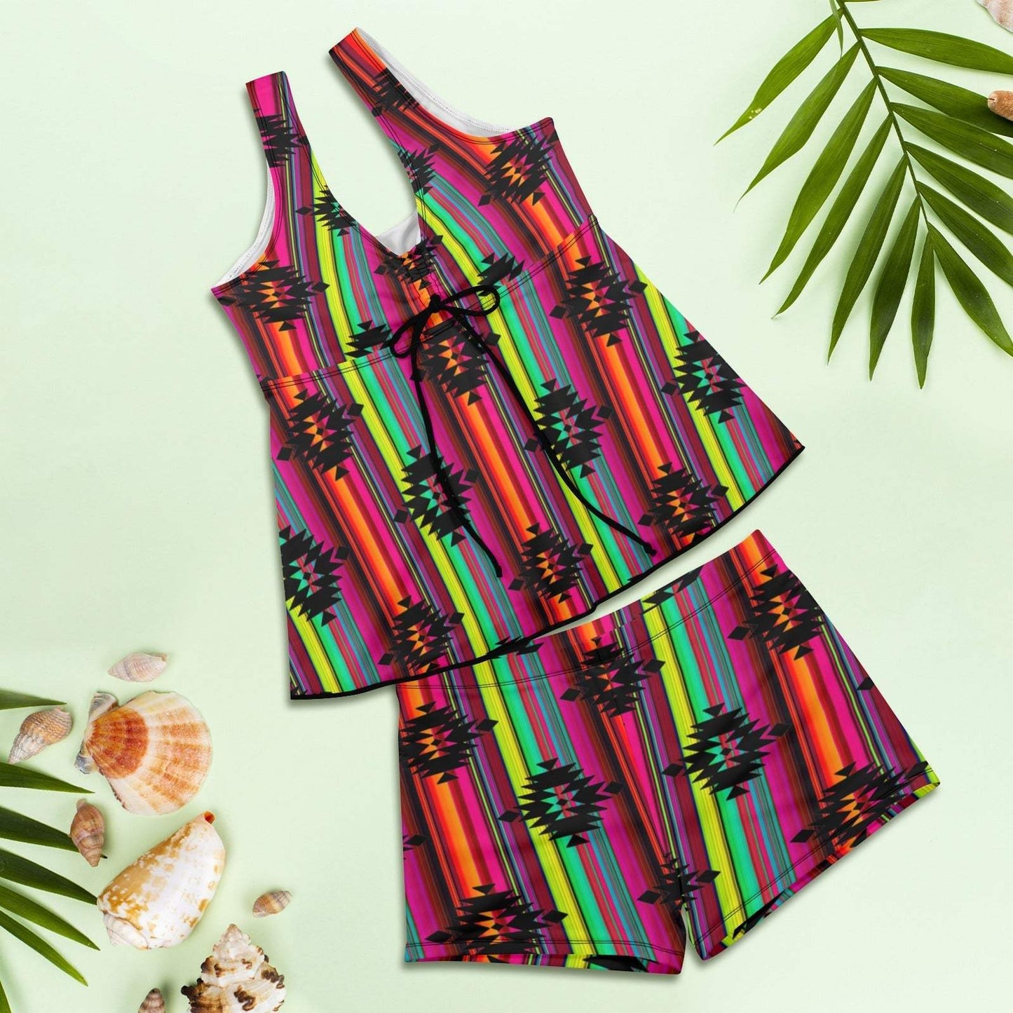 Baha Ranch Neon Aztec Tankini & Boy Shorts Swim Set - Baha Ranch Western Wear - Flyclothing LLC