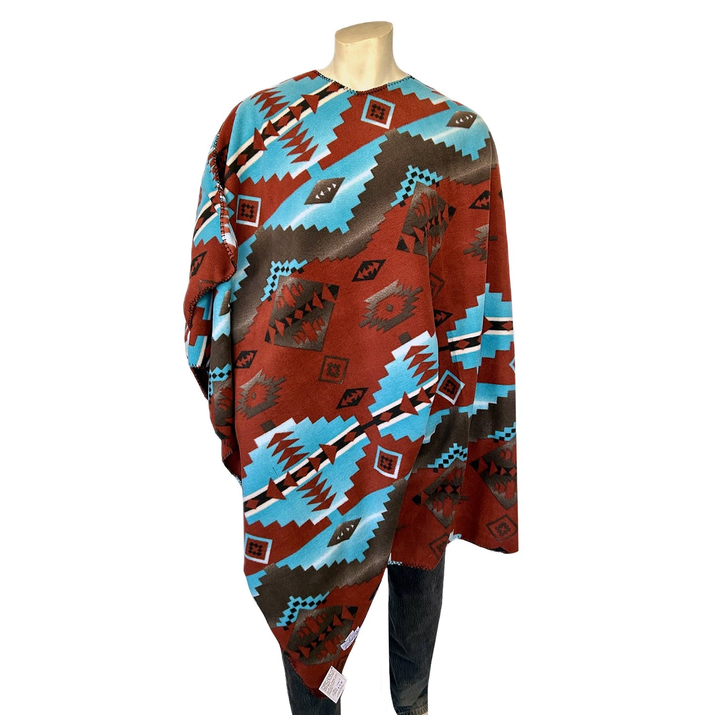 Rockmount Ranch Wear Native Pattern Fleece Western Poncho in Rust & Turquoise - Rockmount Clothing - Flyclothing LLC