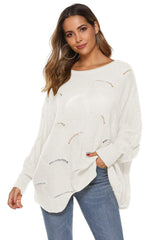 Round Neck Long Sleeve Openwork Sweater - Trendsi - Flyclothing LLC