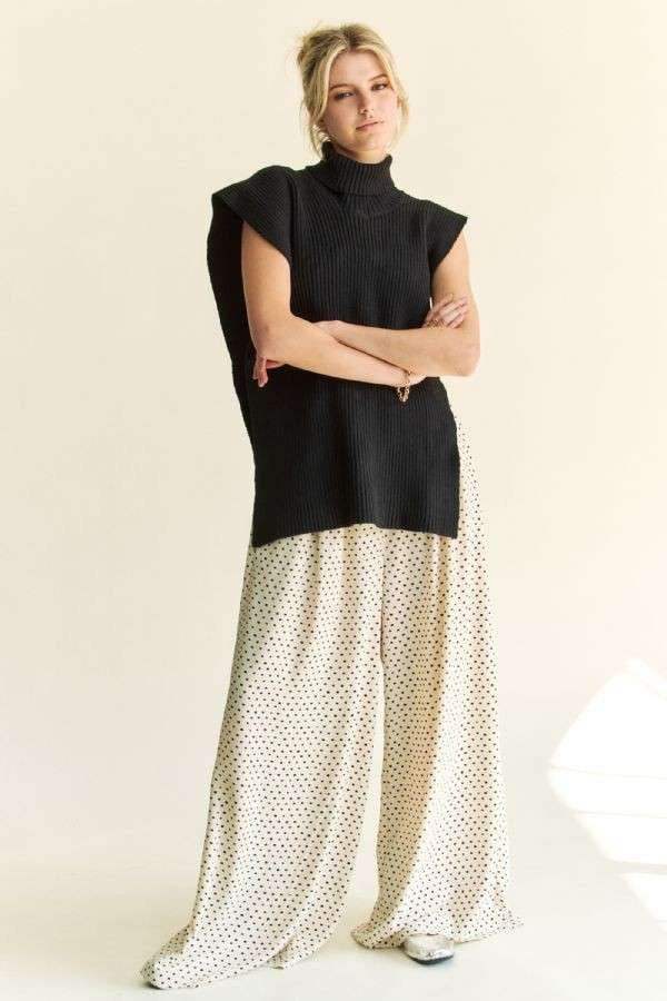 Davi & Dani Side Split Turtleneck Sleeveless Knit Top - Trendsi - Flyclothing LLC