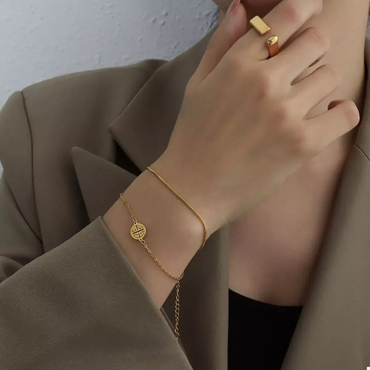 18K Gold-Plated Double Layered Bracelet - Trendsi - Flyclothing LLC