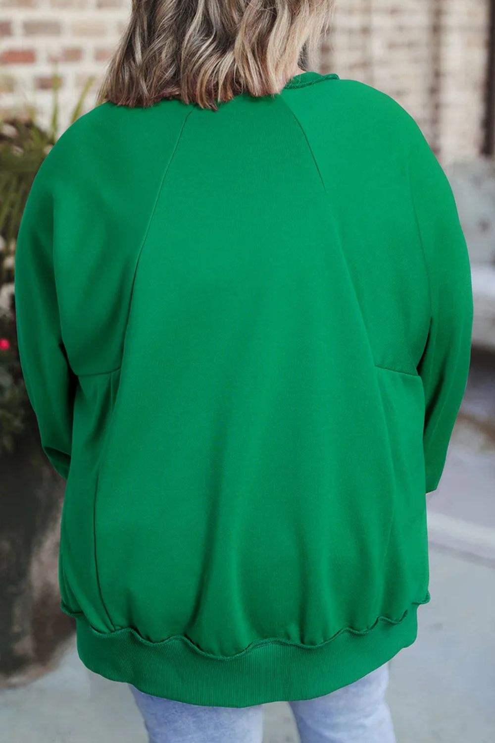 Plus Size Cutout Hem Notched Long Sleeve Sweatshirt - Trendsi - Flyclothing LLC