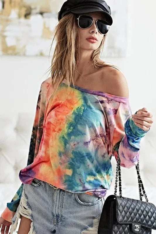 BiBi Tie Dye Soft Knit Jersey Top - Trendsi - Flyclothing LLC