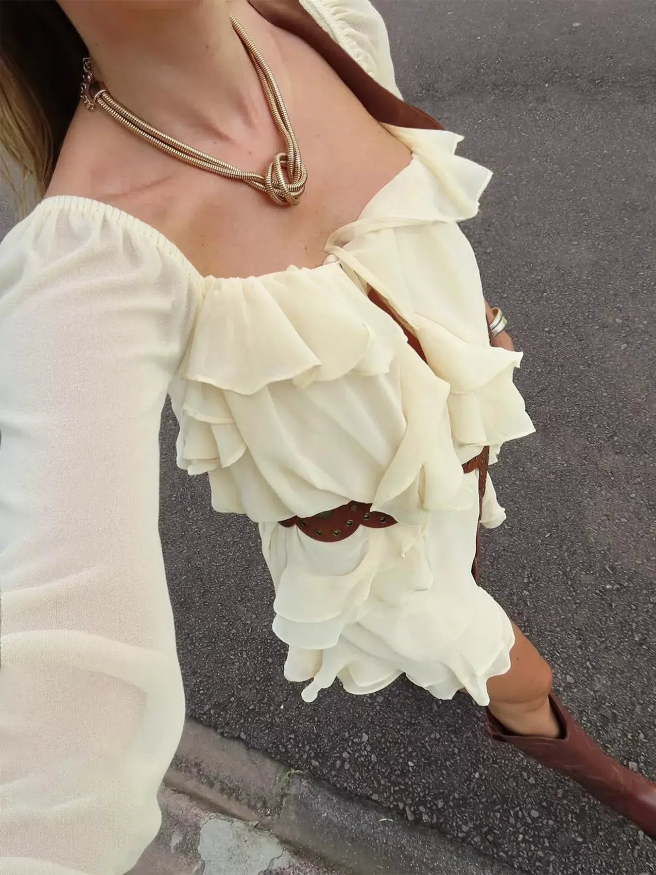 Ruffle Trimmed Long Sleeve Mini Dress - Trendsi - Flyclothing LLC