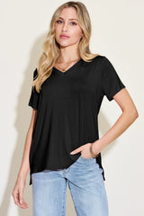 Basic Bae Bamboo Full Size V-Neck High-Low T-Shirt - ShopBasicbae - Flyclothing LLC