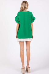 GeeGee Ruffled Short Sleeve V-Neck Blouse - Trendsi - Flyclothing LLC