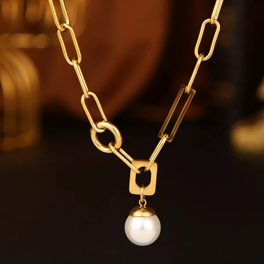 18K Gold-Plated Chain Pearl Necklace - Trendsi - Flyclothing LLC