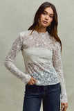 SO ME Lace Long Sleeve 3d Effect Floral Layering Top - Trendsi - Flyclothing LLC