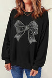 Rhinestone Bow Round Neck Long Sleeve Sweatshirt - Trendsi - Flyclothing LLC