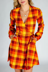 That 70s Dress | Thanksgiving Plaid Wrap Dress - Shinesty