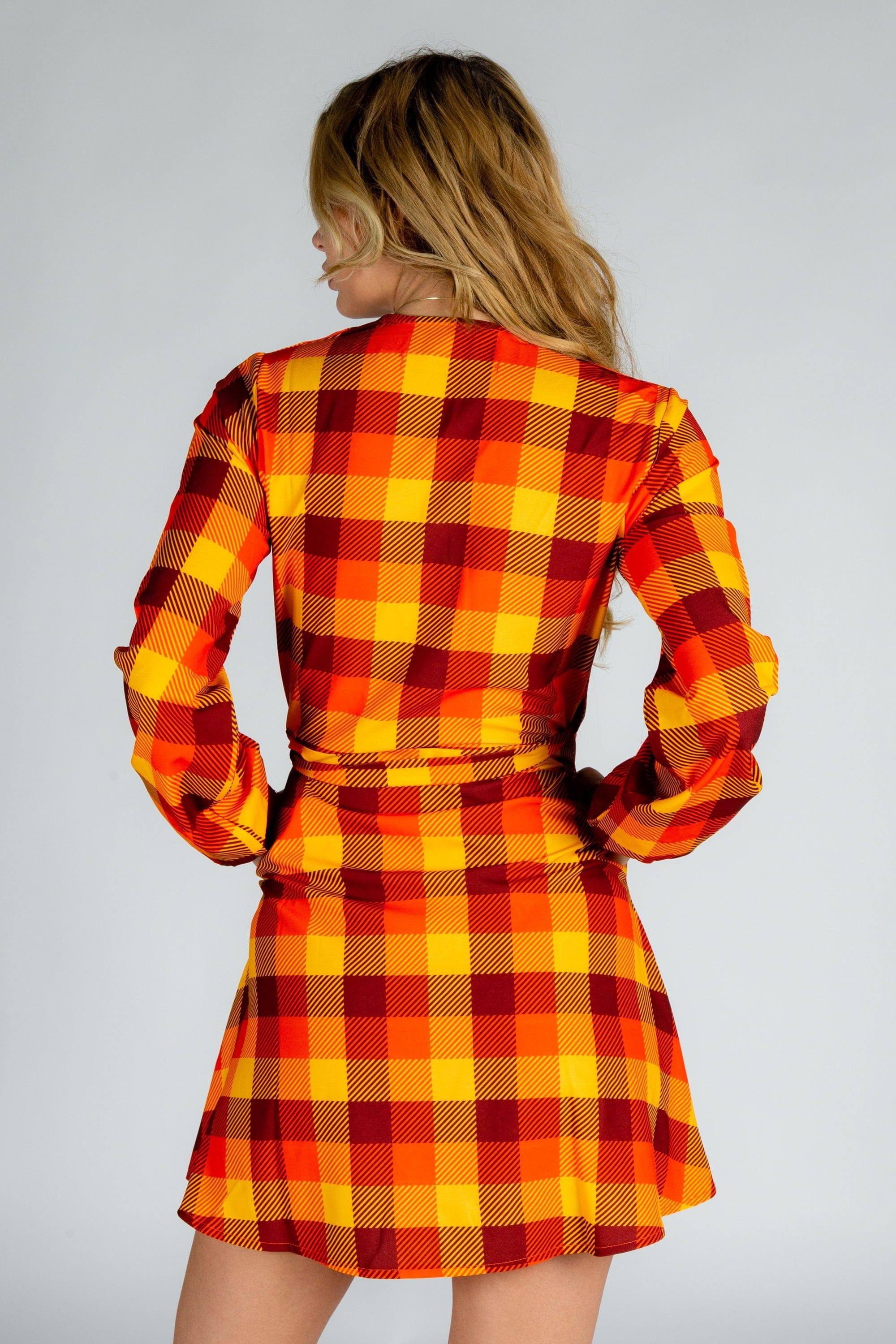 That 70s Dress | Thanksgiving Plaid Wrap Dress - Shinesty