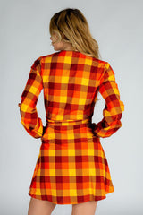 That 70s Dress | Thanksgiving Plaid Wrap Dress - Shinesty