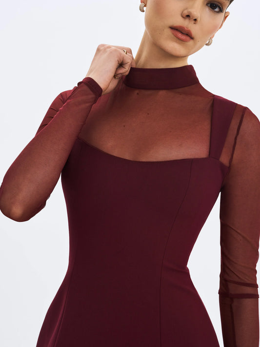 Natasha Burgundy Faux Two-Piece Turtleneck Mini Dress - Miss Circle - Flyclothing LLC