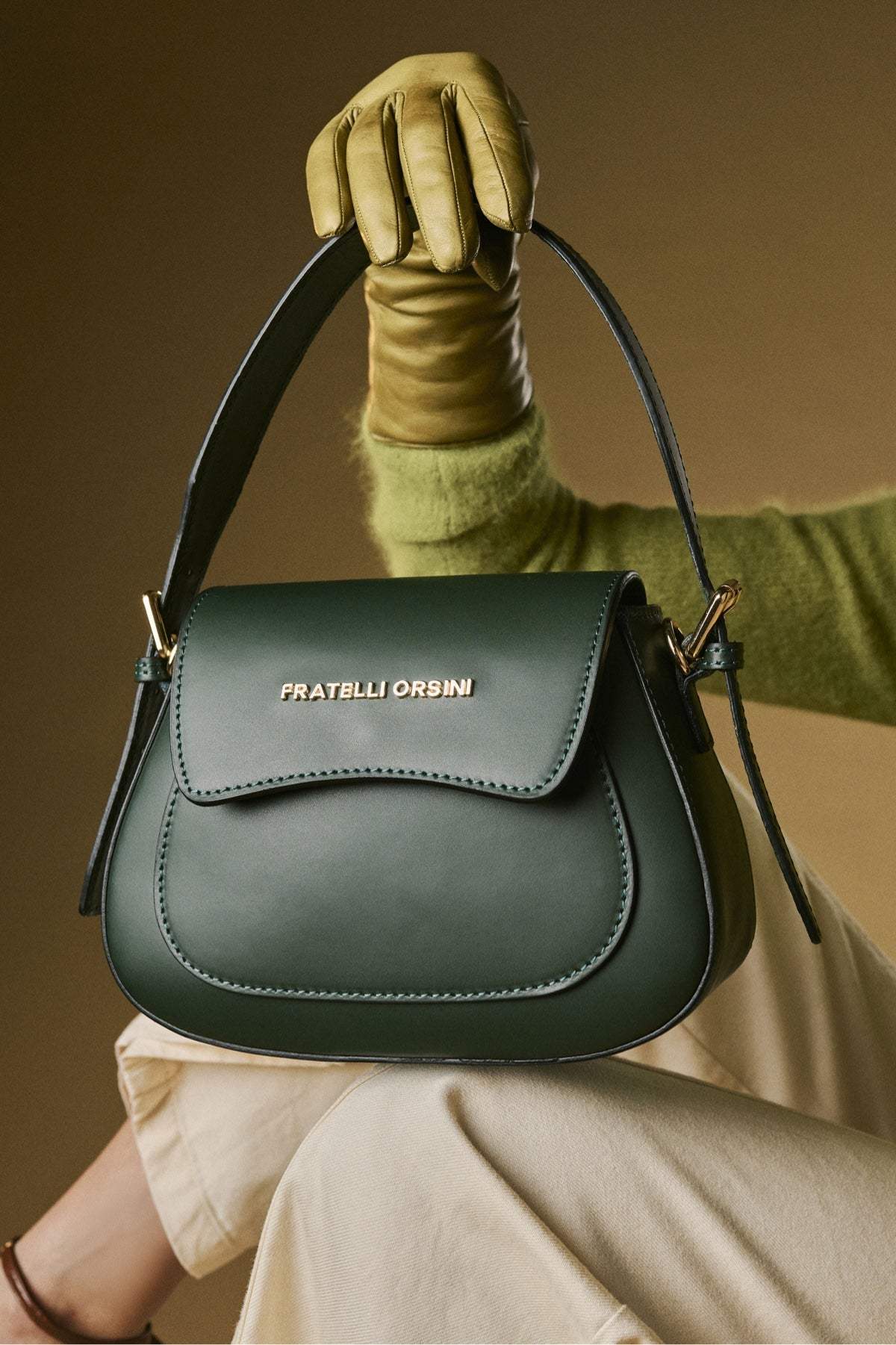 Ottavia (green) - Italian calf leather women's crossbody bag (with shoulder strap)