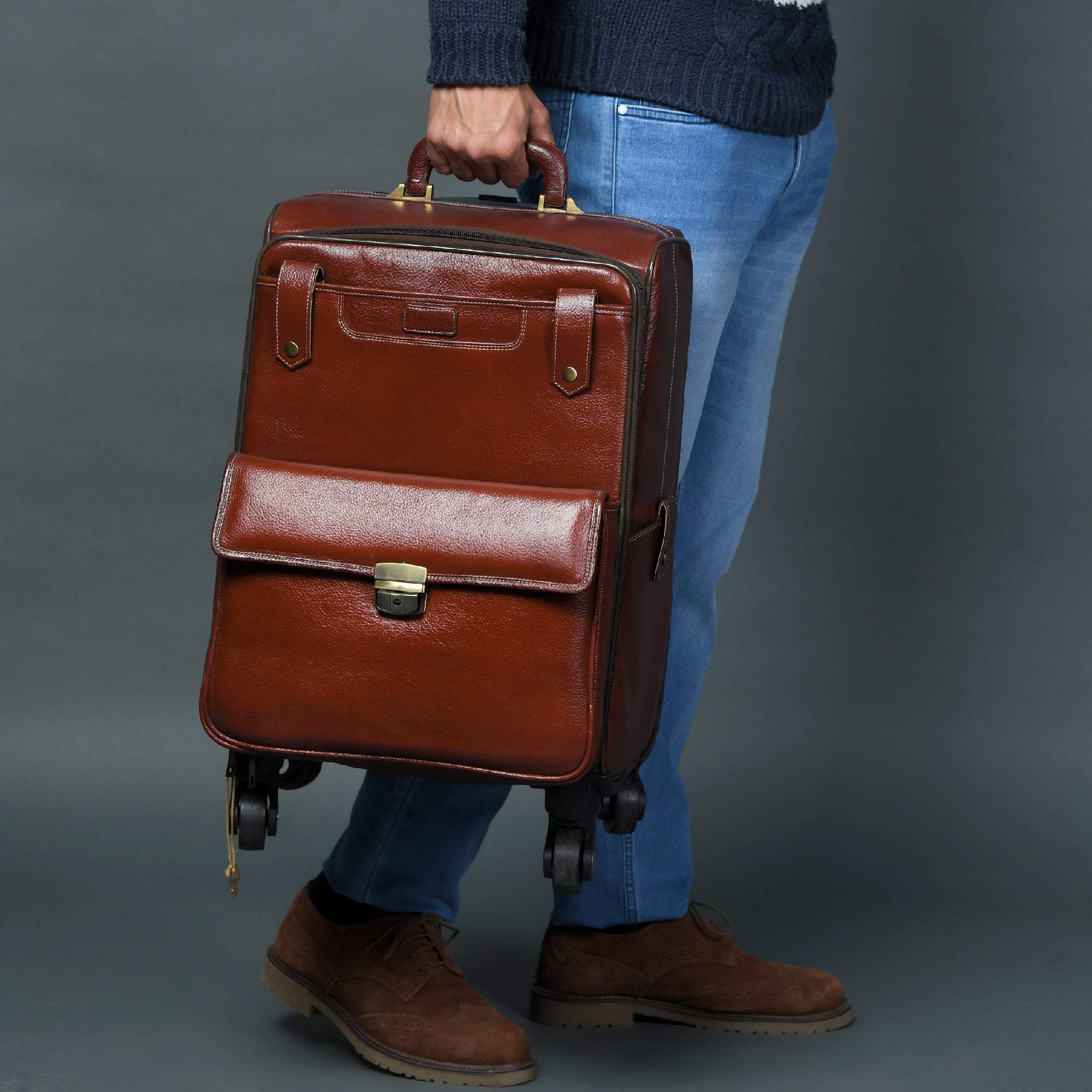 Leather Carry-On Trolly Bag - Classy Leather Bags - Flyclothing LLC