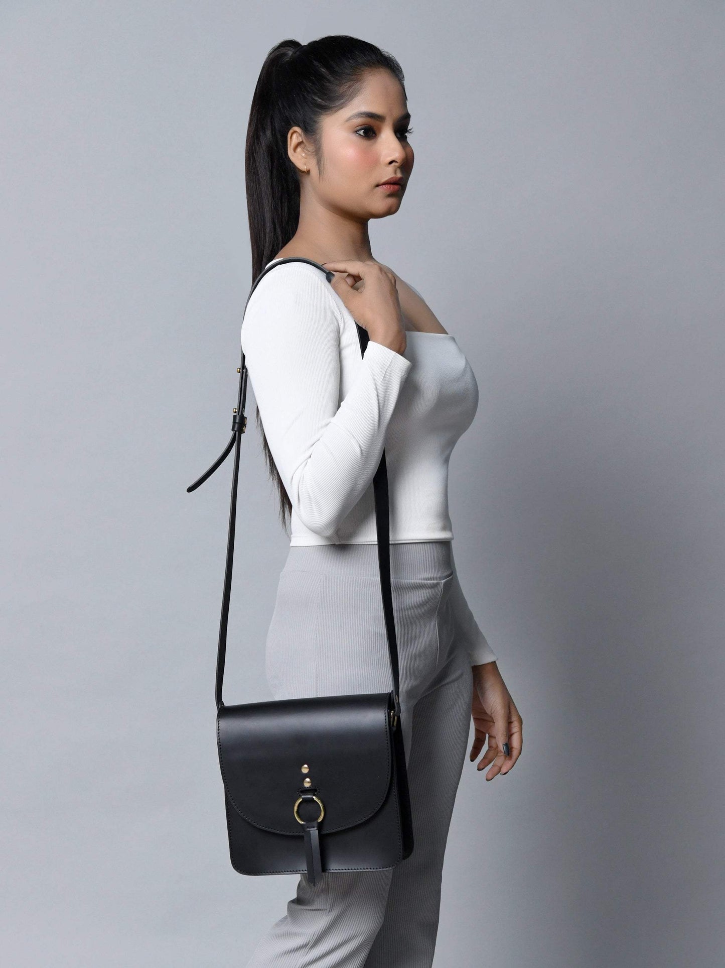 Black Elegance Crossbody Sling Bag - Classy Leather Bags - Flyclothing LLC
