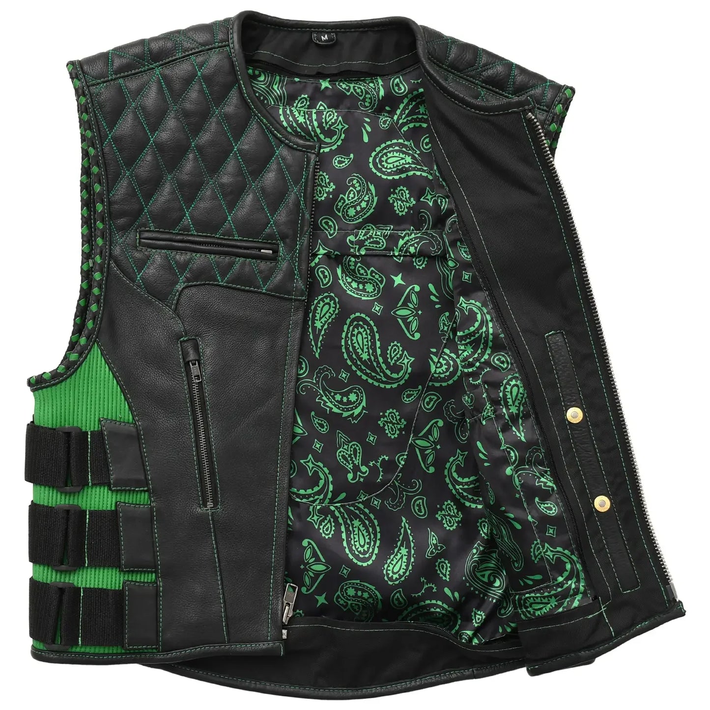 Tactical Emerald Men’s Motorcycle Leather Vest - First Manufacturing Company - Flyclothing LLC