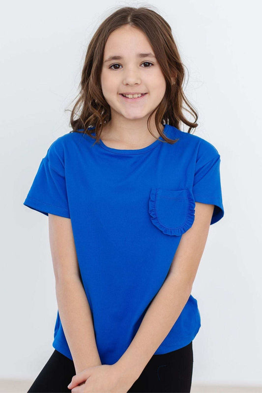 Royal Blue Ruffle Pocket Tee - Mila & Rose ® - Flyclothing LLC