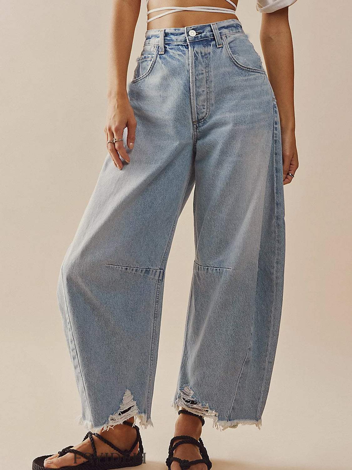 Raw Hem Wide Leg Jeans with Pockets - Trendsi - Flyclothing LLC