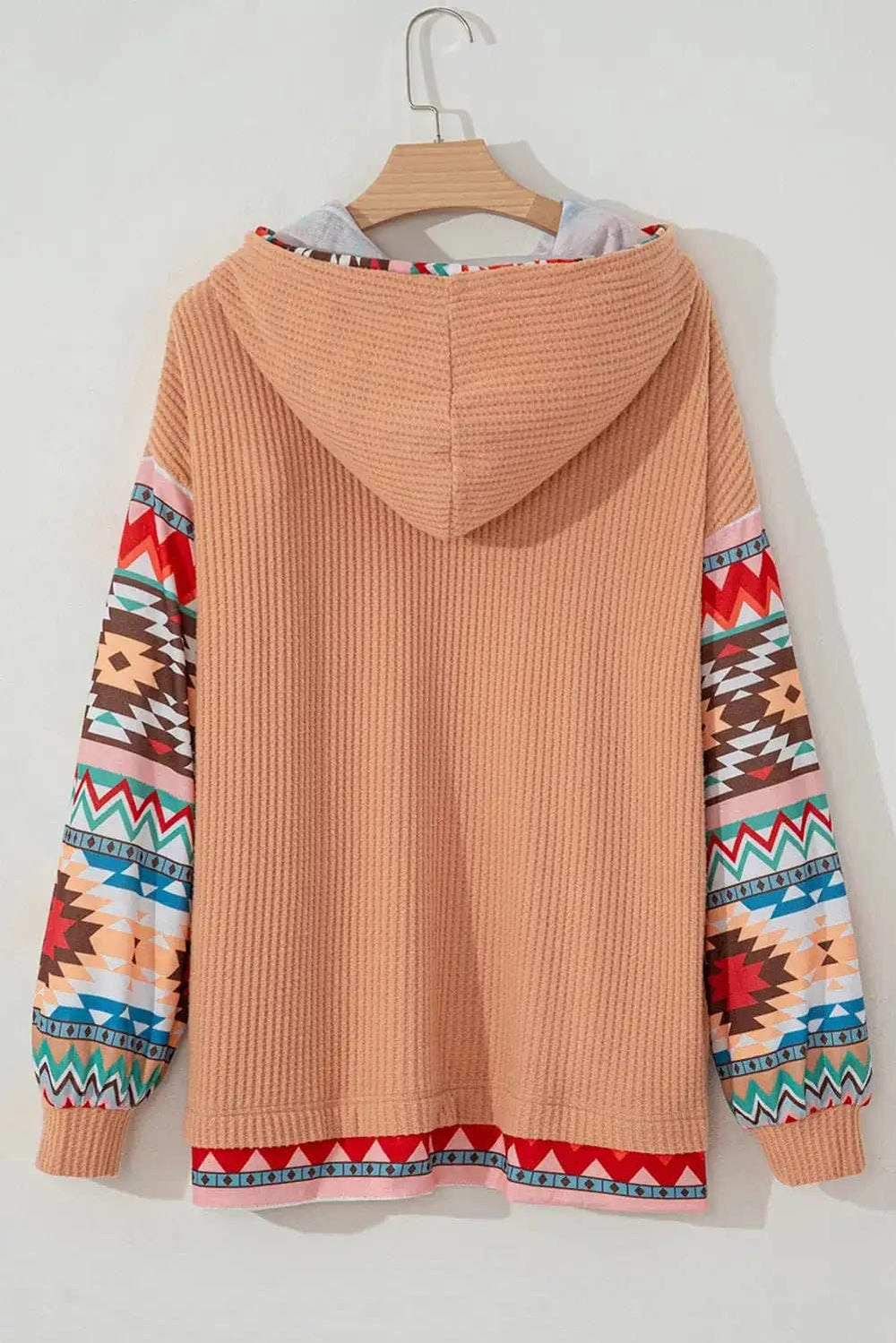 Plus Size Drawstring Geometric Long Sleeve Hoodie - Trendsi - Flyclothing LLC