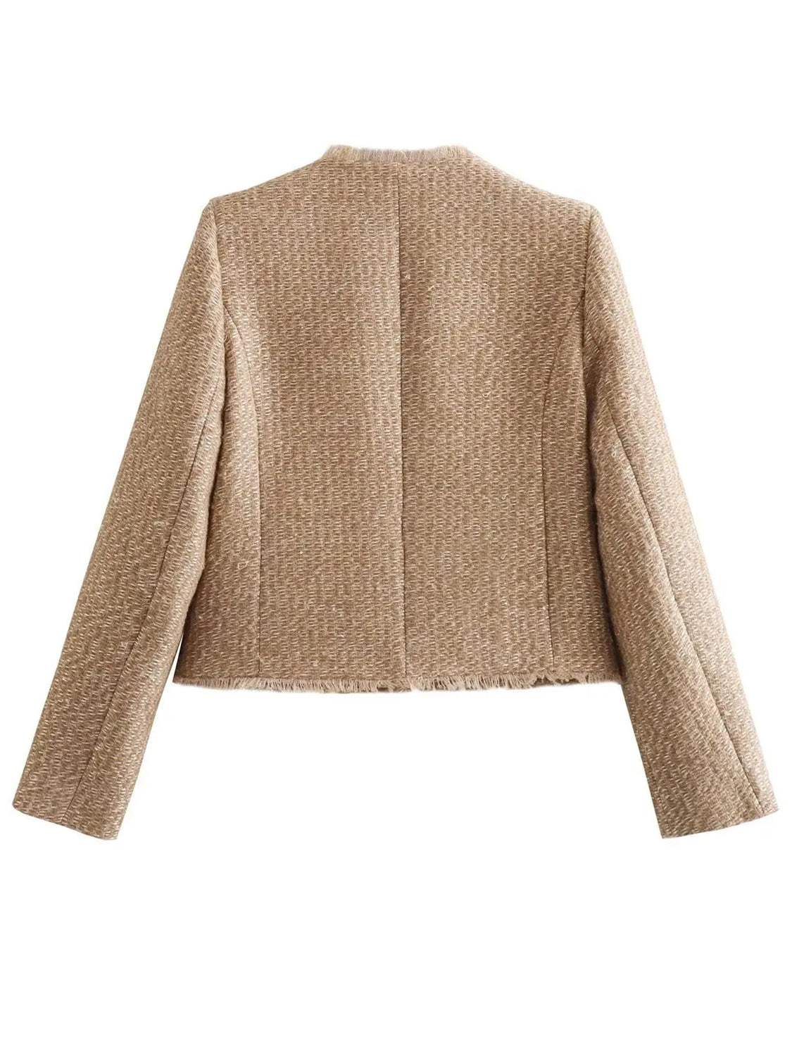 Raw Hem Pocketed Round Neck Jacket - Trendsi - Flyclothing LLC