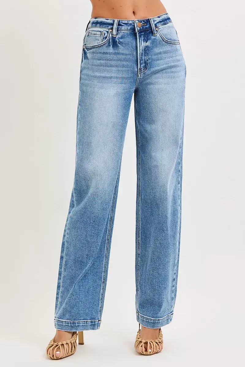 RISEN High Rise Wide Baggy Jeans - Trendsi - Flyclothing LLC