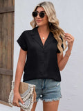 Button Up Collared Neck Short Sleeve Shirt - Trendsi - Flyclothing LLC