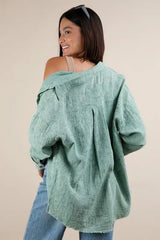 VERY J Mineral Washed Gauze Button Down Shirt - Trendsi - Flyclothing LLC