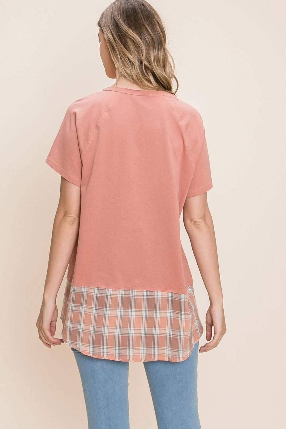 Cotton Bleu by Nu Lab Plaid Contrast Short Sleeve T-Shirt - Trendsi - Flyclothing LLC