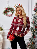 Gingerbread Round Neck Long Sleeve Sweater - Trendsi