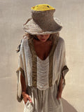 Contrast Scoop Neck Knit Cover Up - Trendsi