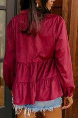 Peplum Round Neck Long Sleeve Shirt - Trendsi - Flyclothing LLC