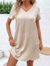 Lace Detail V-Neck Short Sleeve Mini Dress - Trendsi - Flyclothing LLC