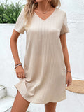 Lace Detail V-Neck Short Sleeve Mini Dress - Trendsi