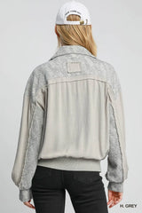 Umgee Two-Way Jacquard Zip-Up Jacket - Trendsi - Flyclothing LLC