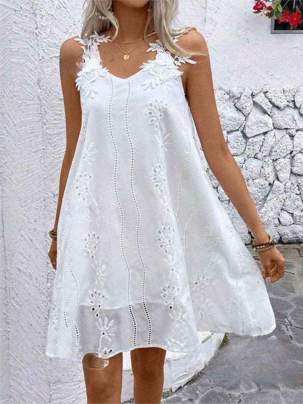 Lace Detail V-Neck Mini Dress - Trendsi - Flyclothing LLC