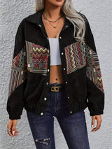 Embroidered Collared Neck Snap Down Jacket - Trendsi - Flyclothing LLC