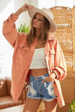 BiBi Washed Button Up Shacket with Chest Pockets - Trendsi