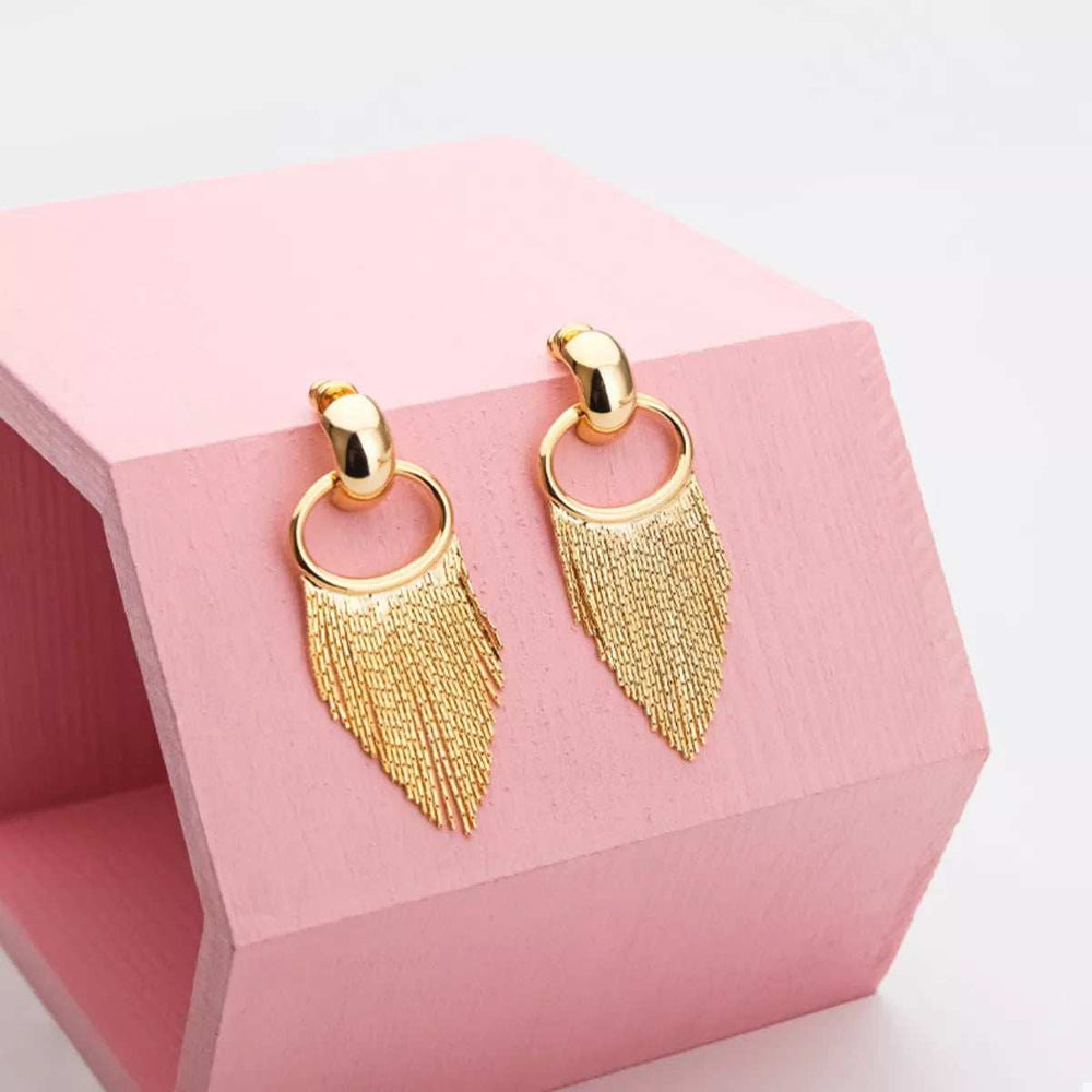 18K Gold-Plated Fringe Chain Earrings - Trendsi - Flyclothing LLC