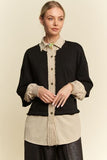 Davi & Dani Faux Layered French Terry Contrast Top - Trendsi