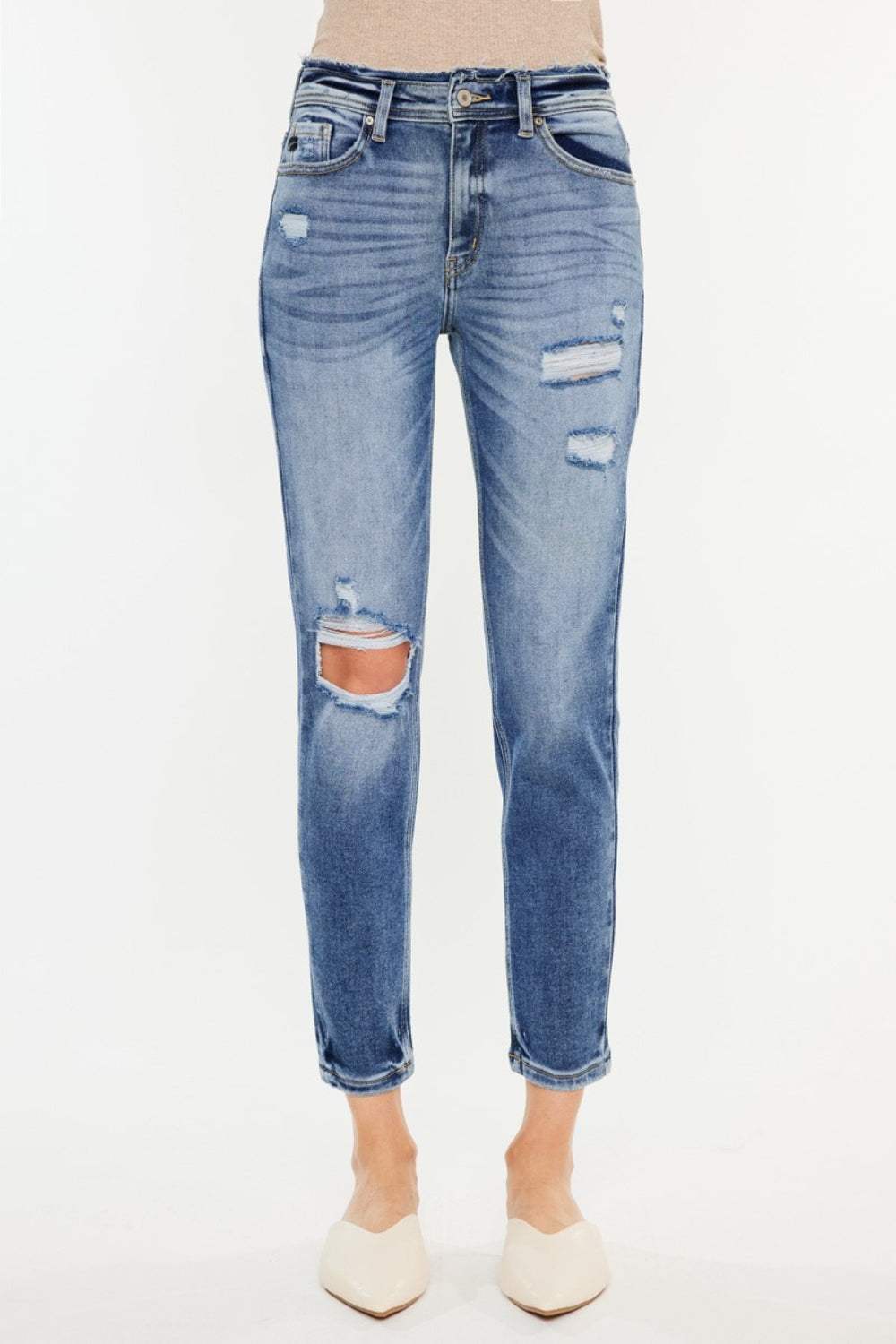 Kancan High Rise Distressed Mom Jeans - Trendsi - Flyclothing LLC