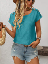 Mandy Eyelet Round Neck Short Sleeve Top - Trendsi - Flyclothing LLC